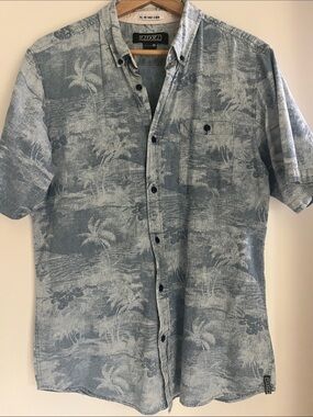 Ezekiel Men's Short-Sleeve Palm Print Button-Down Shirt - Light Blue